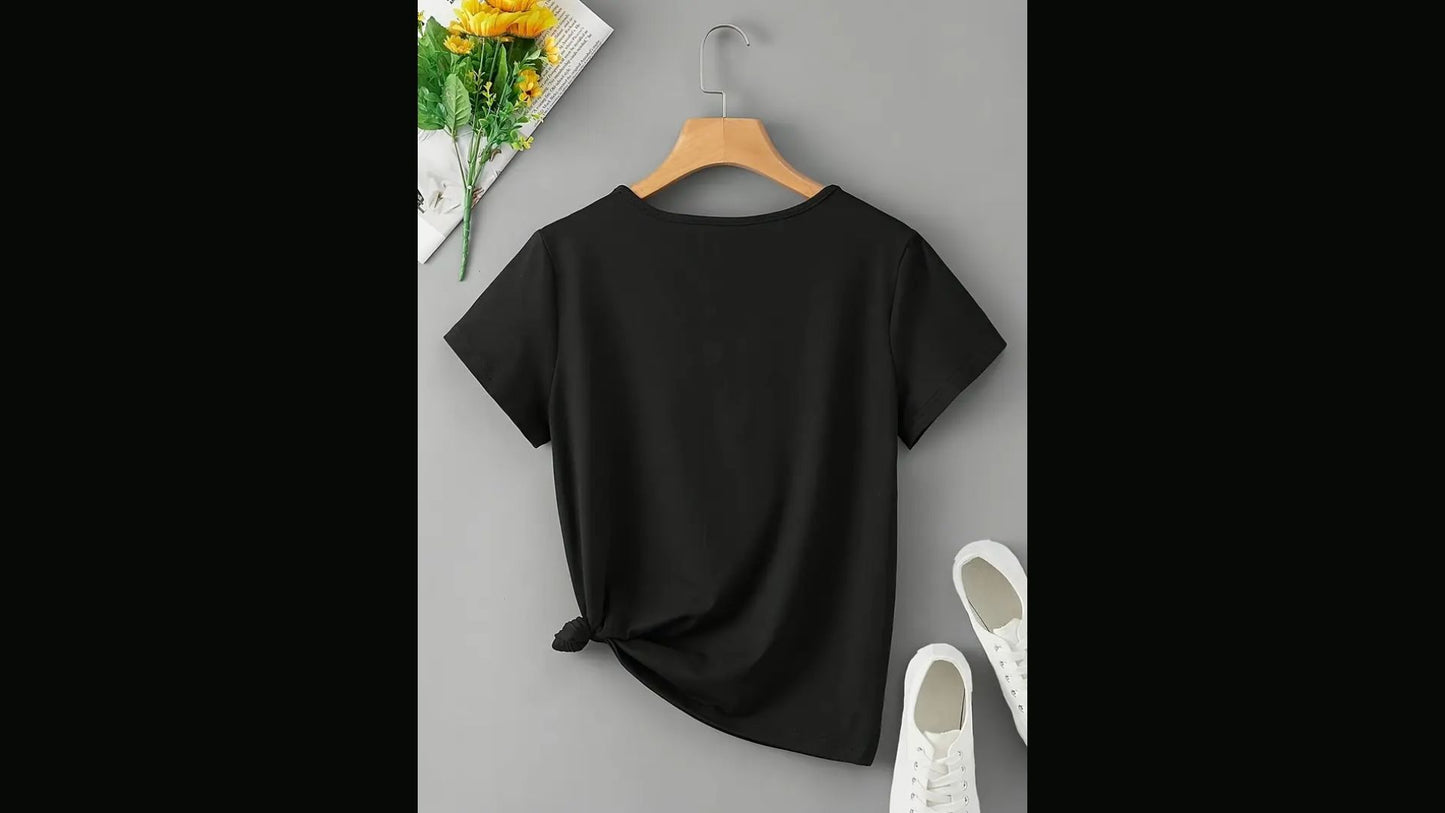T-shirt noir élégant à col en V - Femme