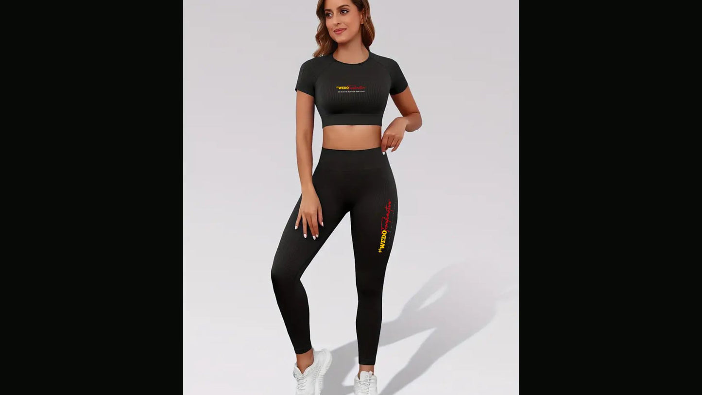 Ensemble 2pc Leggings Taille Haute et Haut court à manches courtes