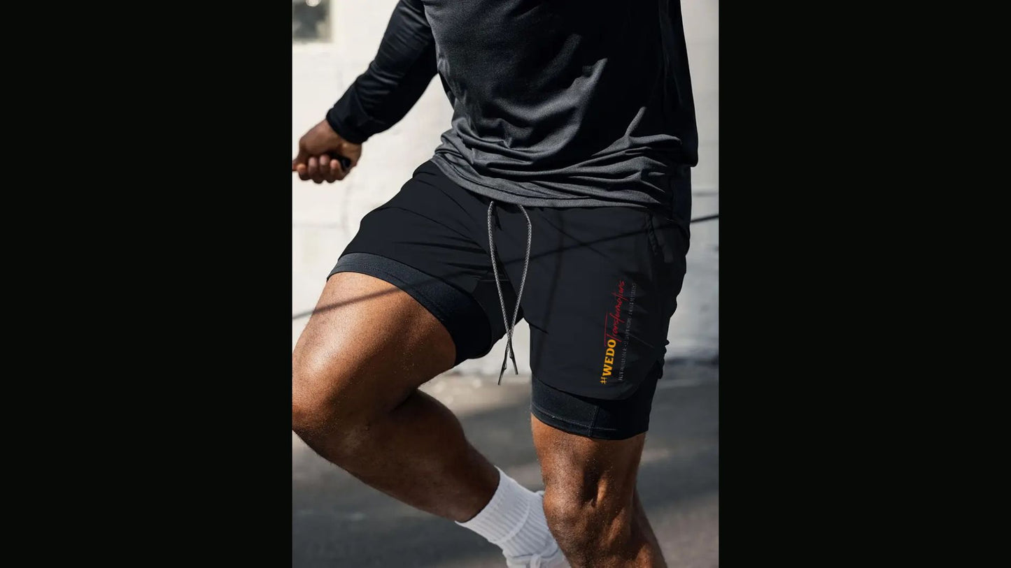 Short 2 en 1 à double épaisseur noir - Homme