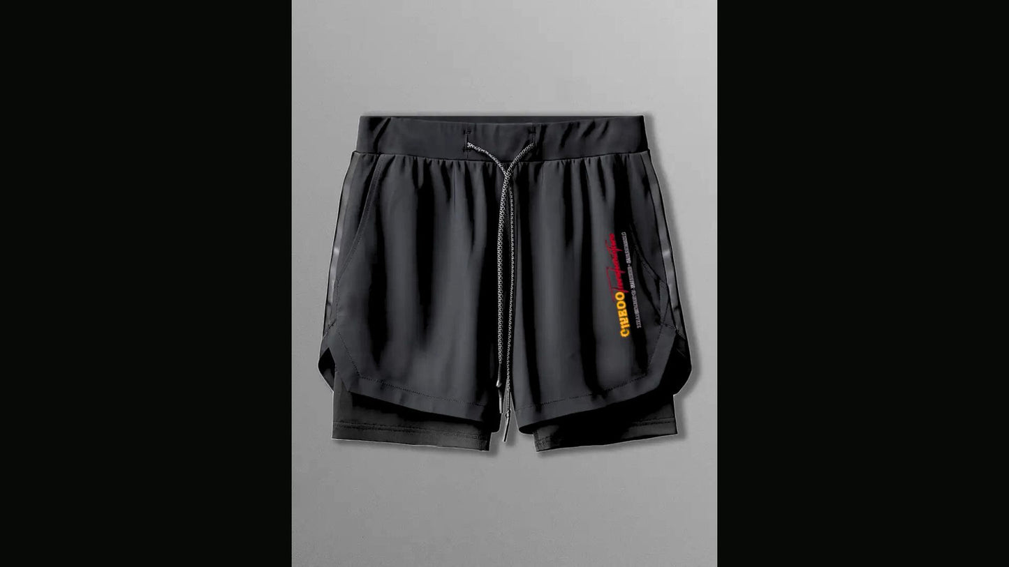 Short 2 en 1 à double épaisseur noir - Homme
