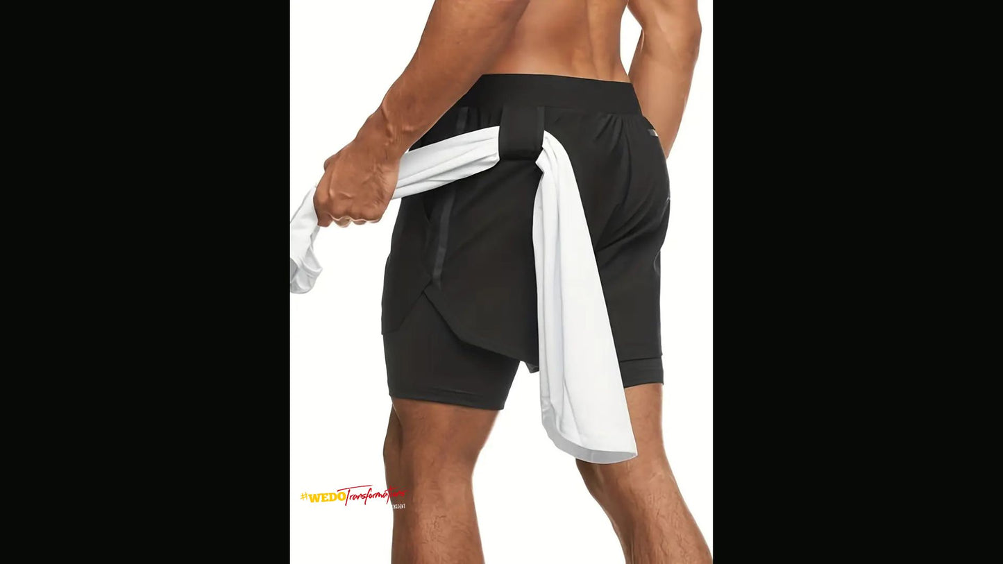 Short 2 en 1 à double épaisseur noir - Homme