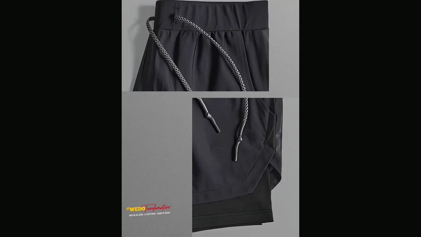 Short 2 en 1 à double épaisseur noir - Homme
