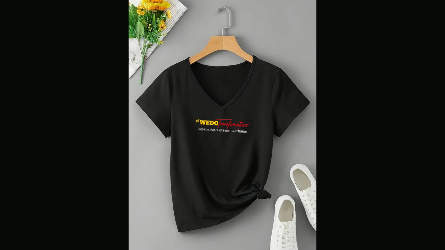T-shirt noir élégant à col en V - Femme