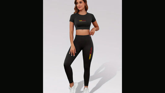 Ensemble 2pc Leggings Taille Haute et Haut court à manches courtes