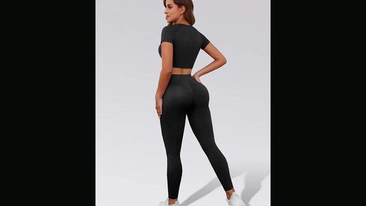 Ensemble 2pc Leggings Taille Haute et Haut court à manches courtes